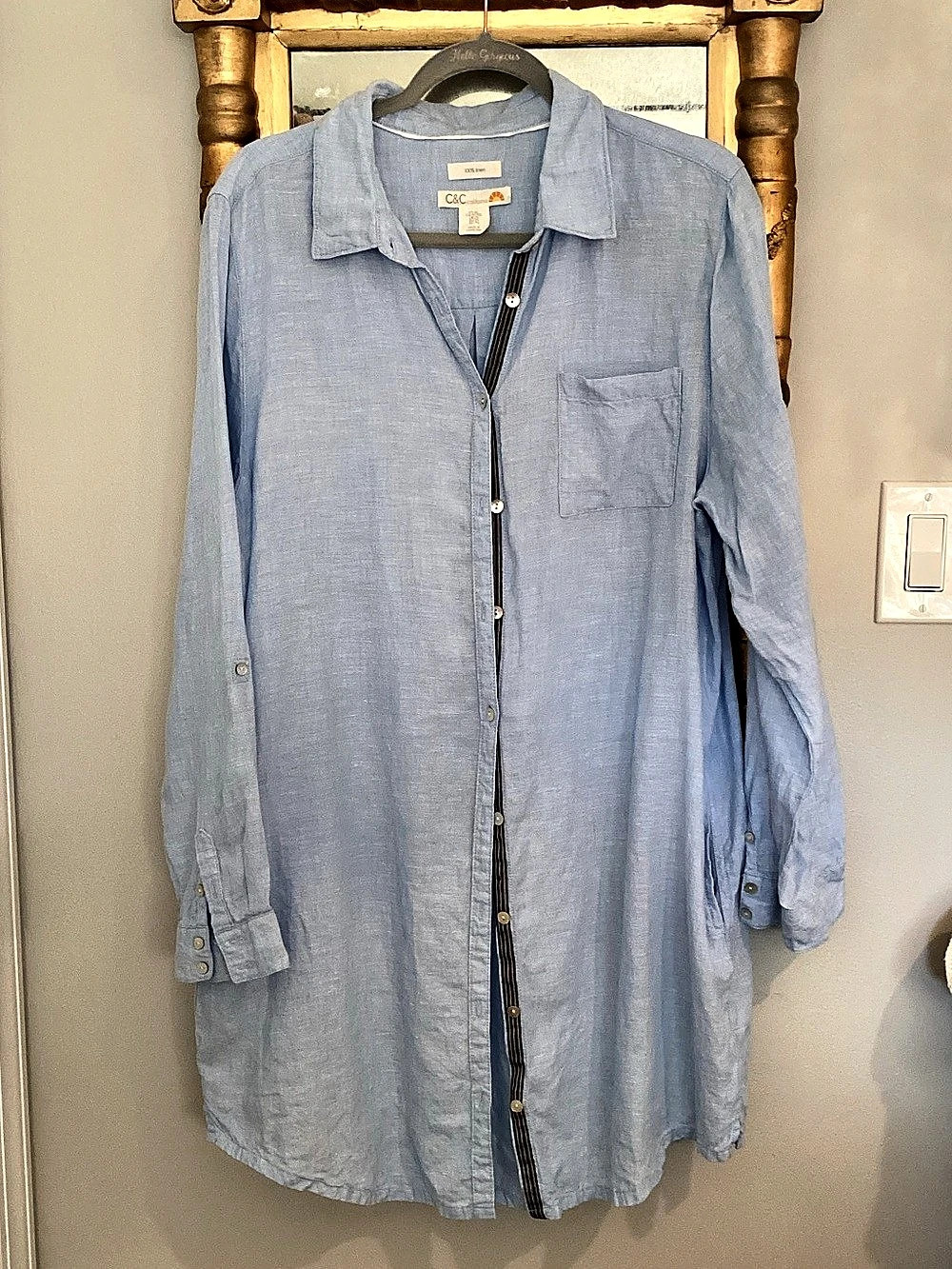 C&C California Linen Button Down Shirt in Blue XL